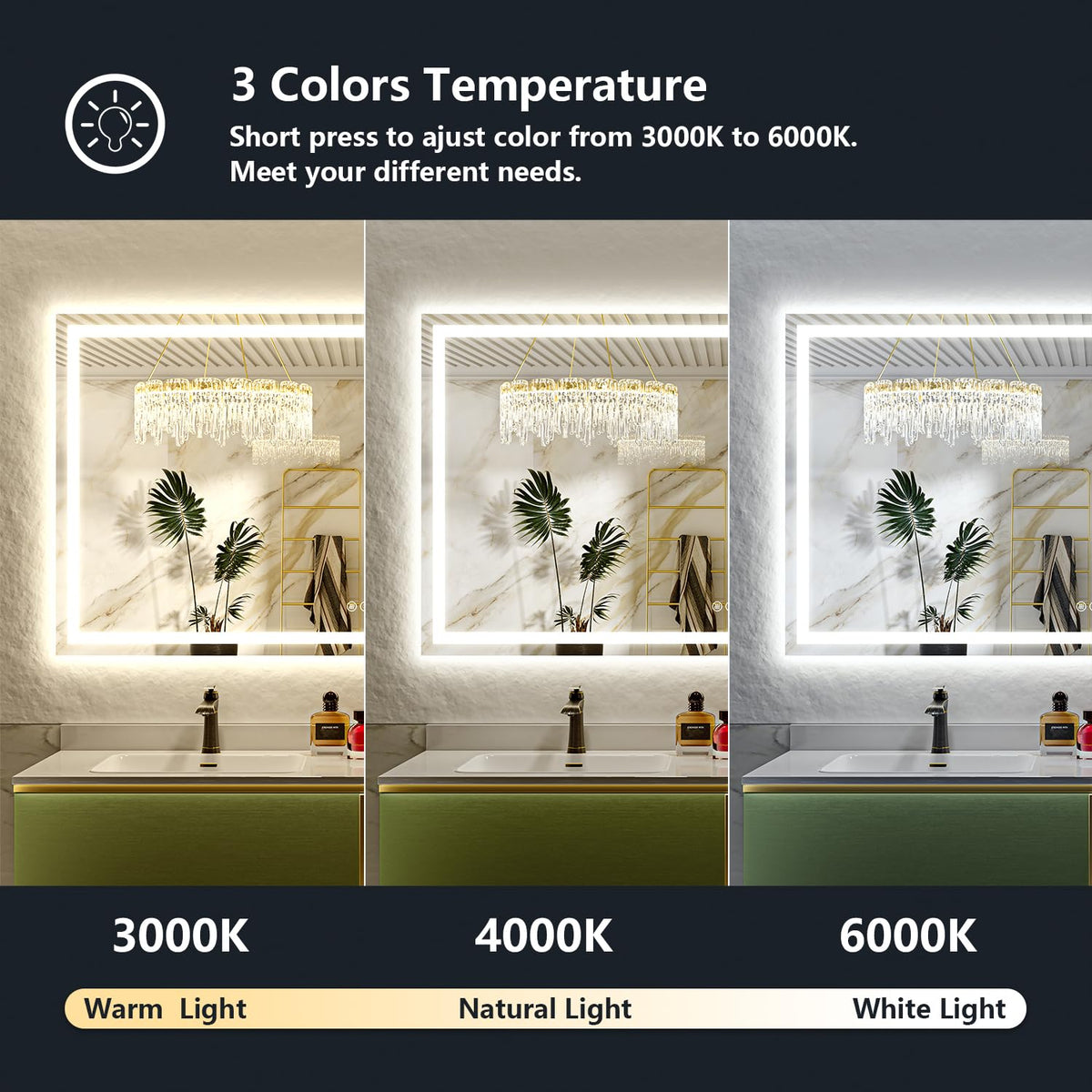 66x48 LED Bathroom Mirror with Lights, Lighted Vanity Mirror