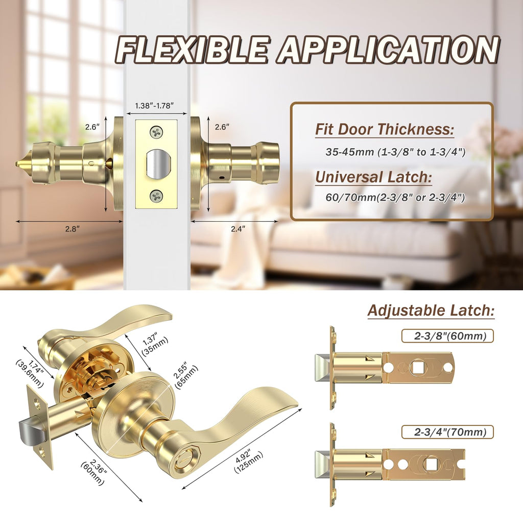 Privacy Door Handle Lock, Stain Nickel Interior Door Handles with Screwdriver, Privacy Function Door Levers Bathroom