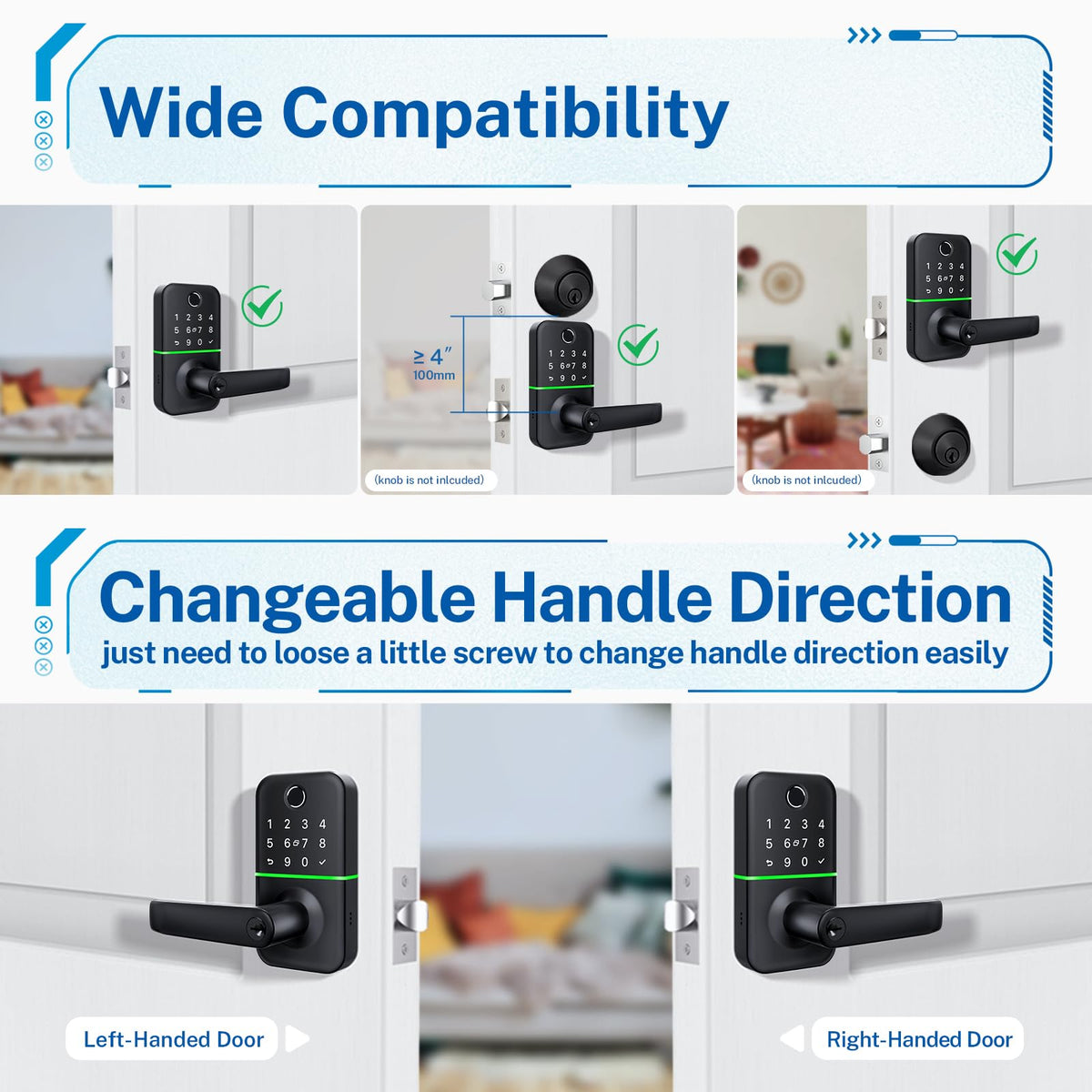 Keypad Smart Door Lock with Handle: Keyless Entry Fingerprint Lock - Digital Code Handle with Keypad - Electronic