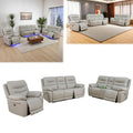 Power Reclining Sofa Set, Genuine Leather Recliner Sofa Set, Living Room Furniture Setwith USB Charging and LED