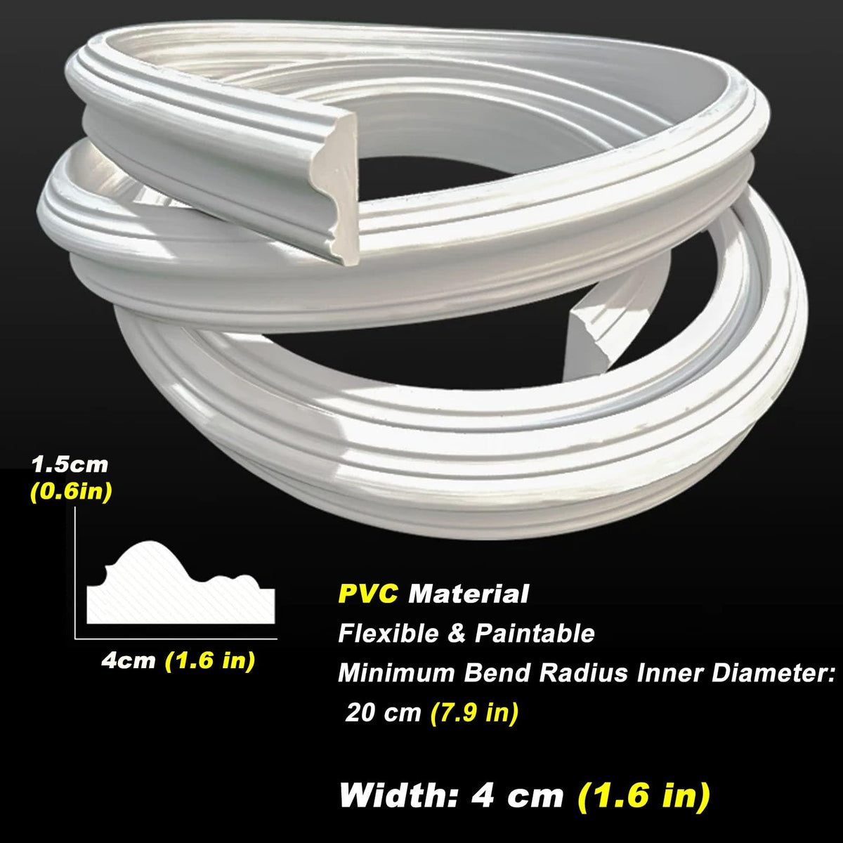 White Flexible Arch Trim Molding, Bendable Wall & Doorway Frame Trim for Curved Openings, DIY Decorative Moulding for