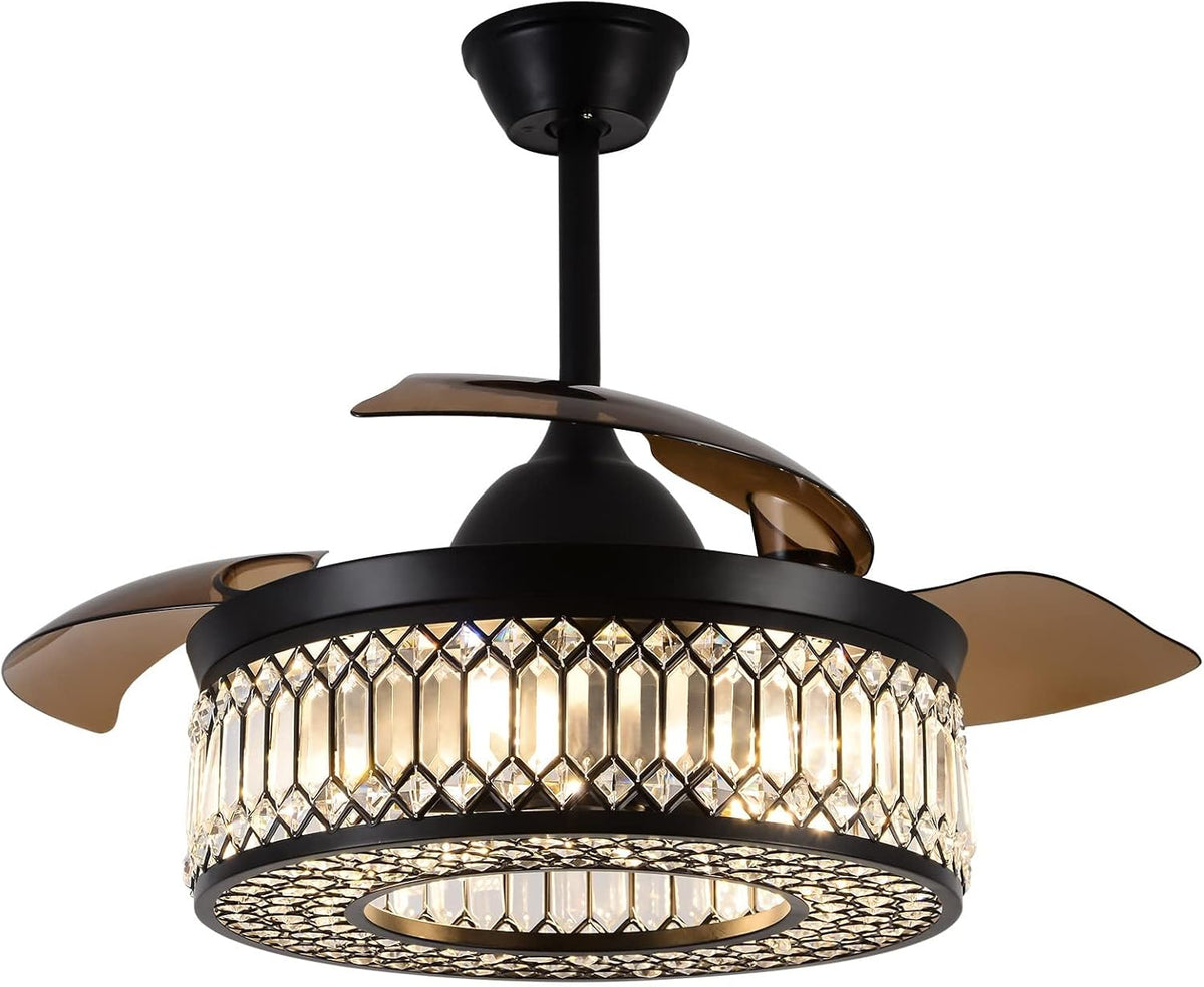 42" Black Chandelier Retractable Ceiling Fan with Light & Remote