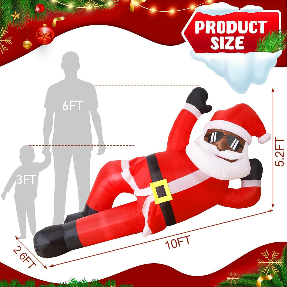 10FT Inflatable Santa, Christmas Inflatables Outdoor Yard Decor with Lights