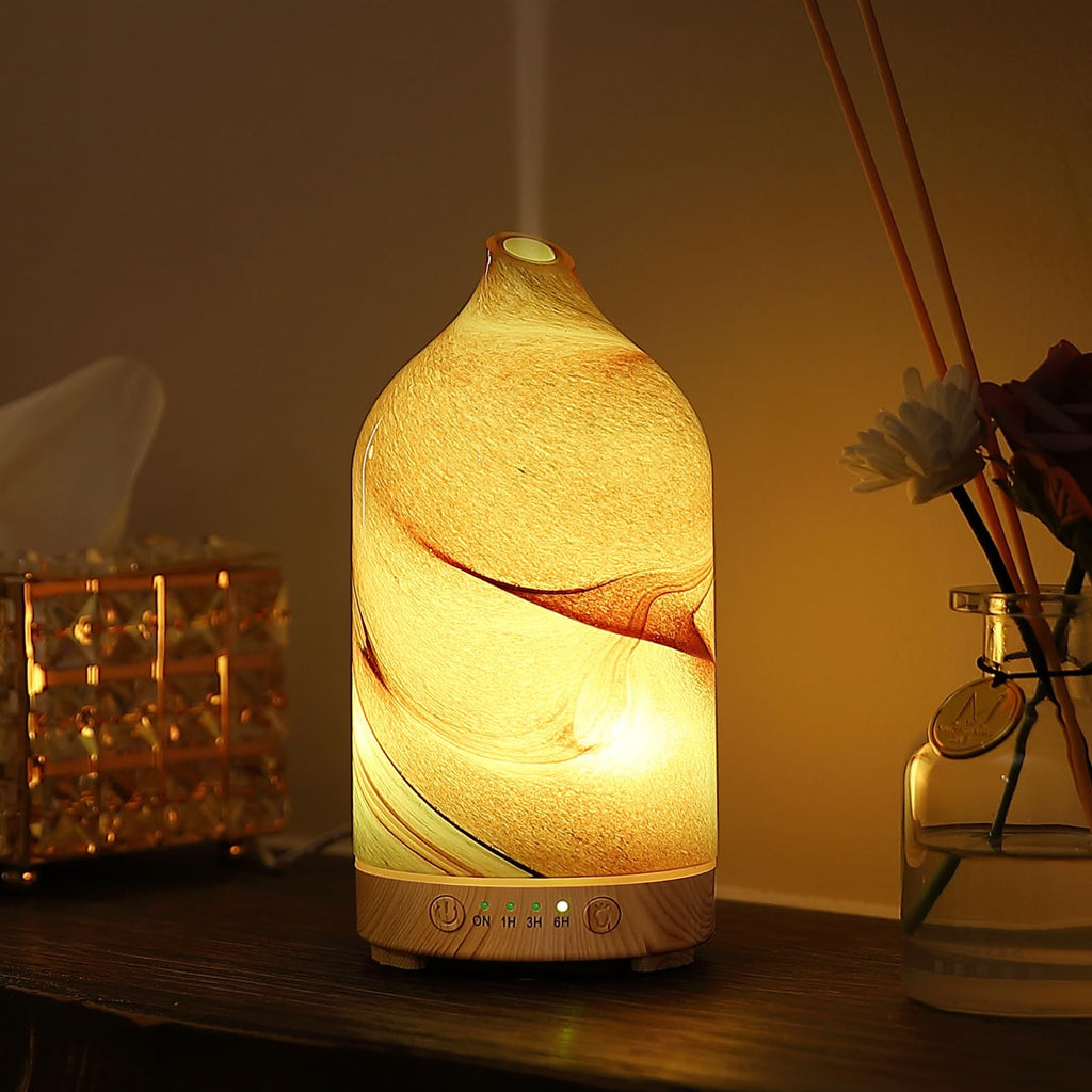Essential Oil Diffuser Hand Blown Glass Aromatherapy Diffuser - Ultrasonic Cool Mist Scent Aroma Diffuser, Whisper