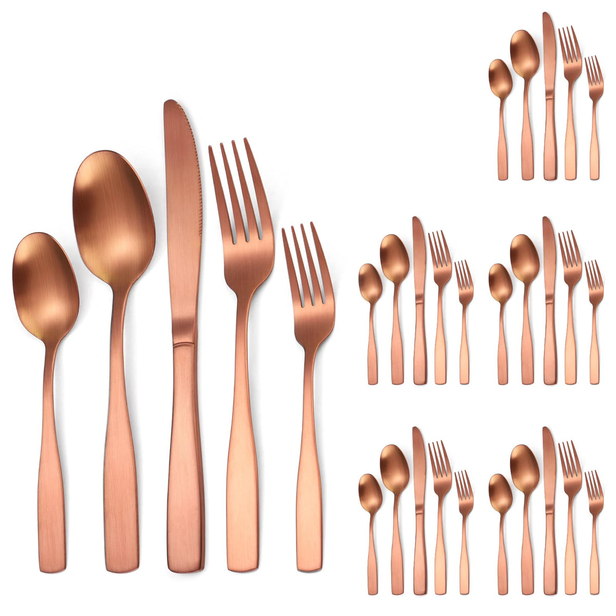 Rose Gold Silverware Matte Stainless Steel Flatware Utensils Set Service for 6 Modern Cutlery Eating Utensils include