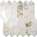 Glossy Pandora Marble with Gold Veining Backsplash Tile Peel and Stick, 12.8 x 12.8 Inch 10 Sheets Long Hexagon PVC