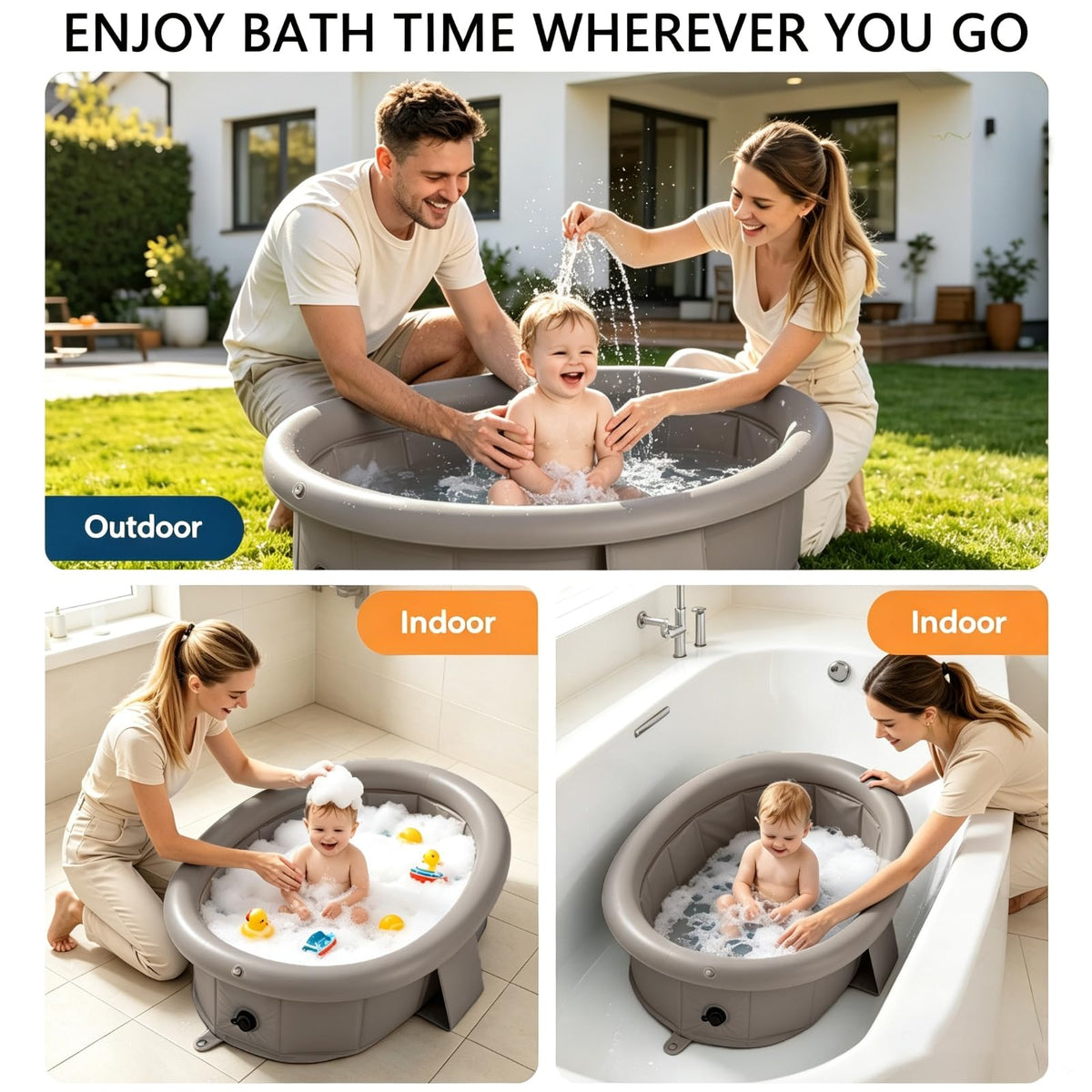 Bathtub for Newborn to Toddlers 1-6 Y, Foldable Infants Babies Bath Tub with Non-Slip Base and Drain Plug, Portable