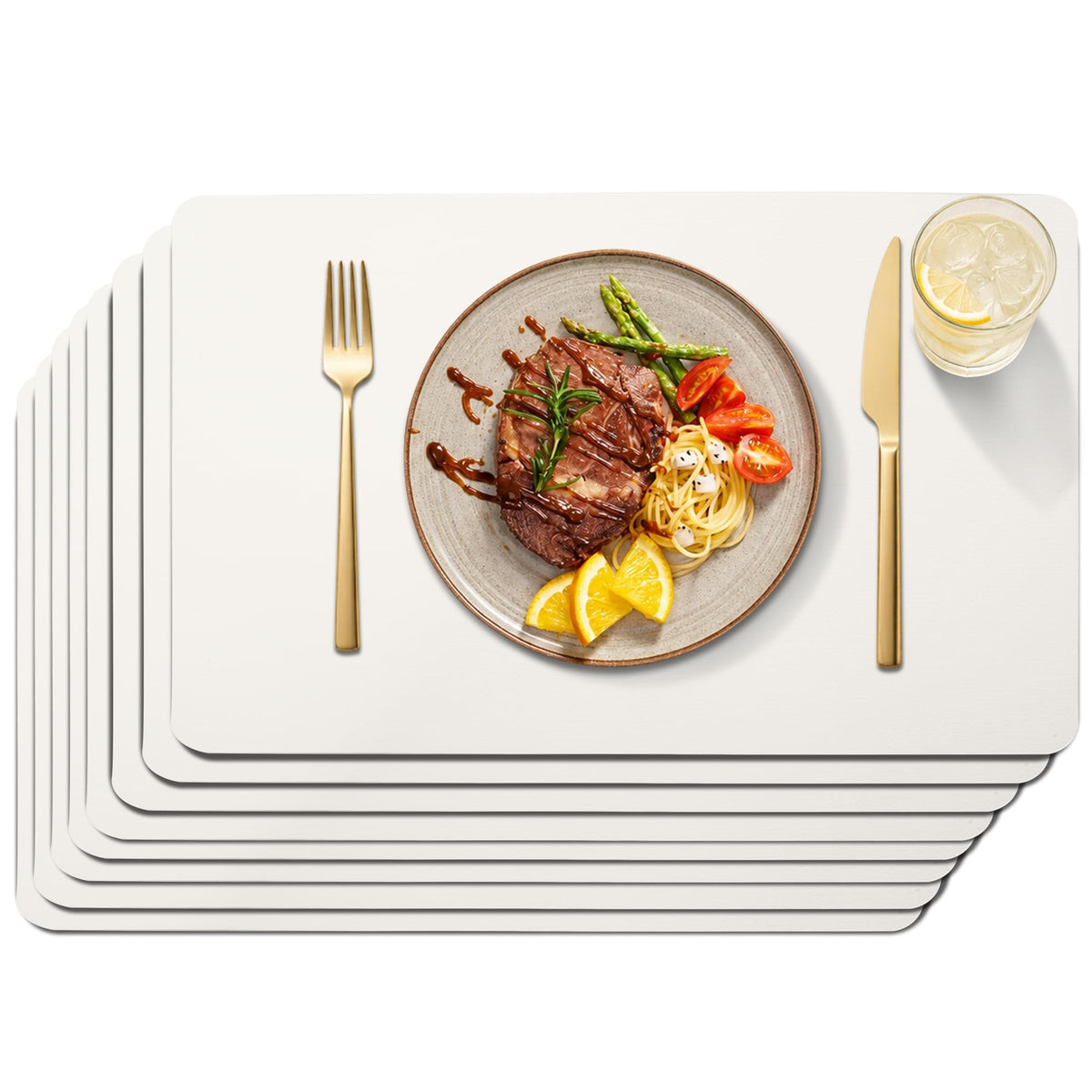 Faux Leather Placemats Set of 8, Easy to Clean, Ivory White