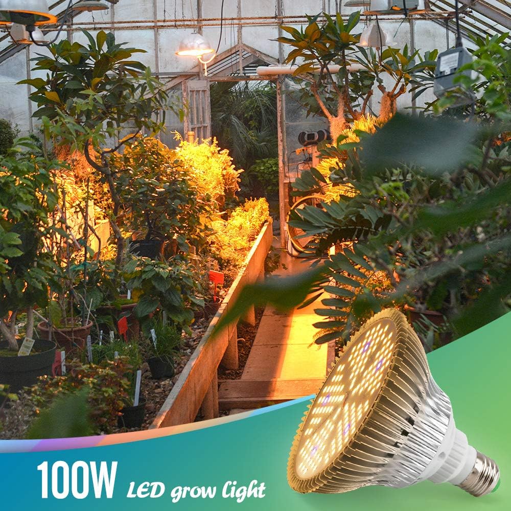 100W LED Grow Light Bulb, Full Spectrum 150 LED Grow Light Bulb for Indoor Plants, E26 E27 Base Grow Light Bulbs,160