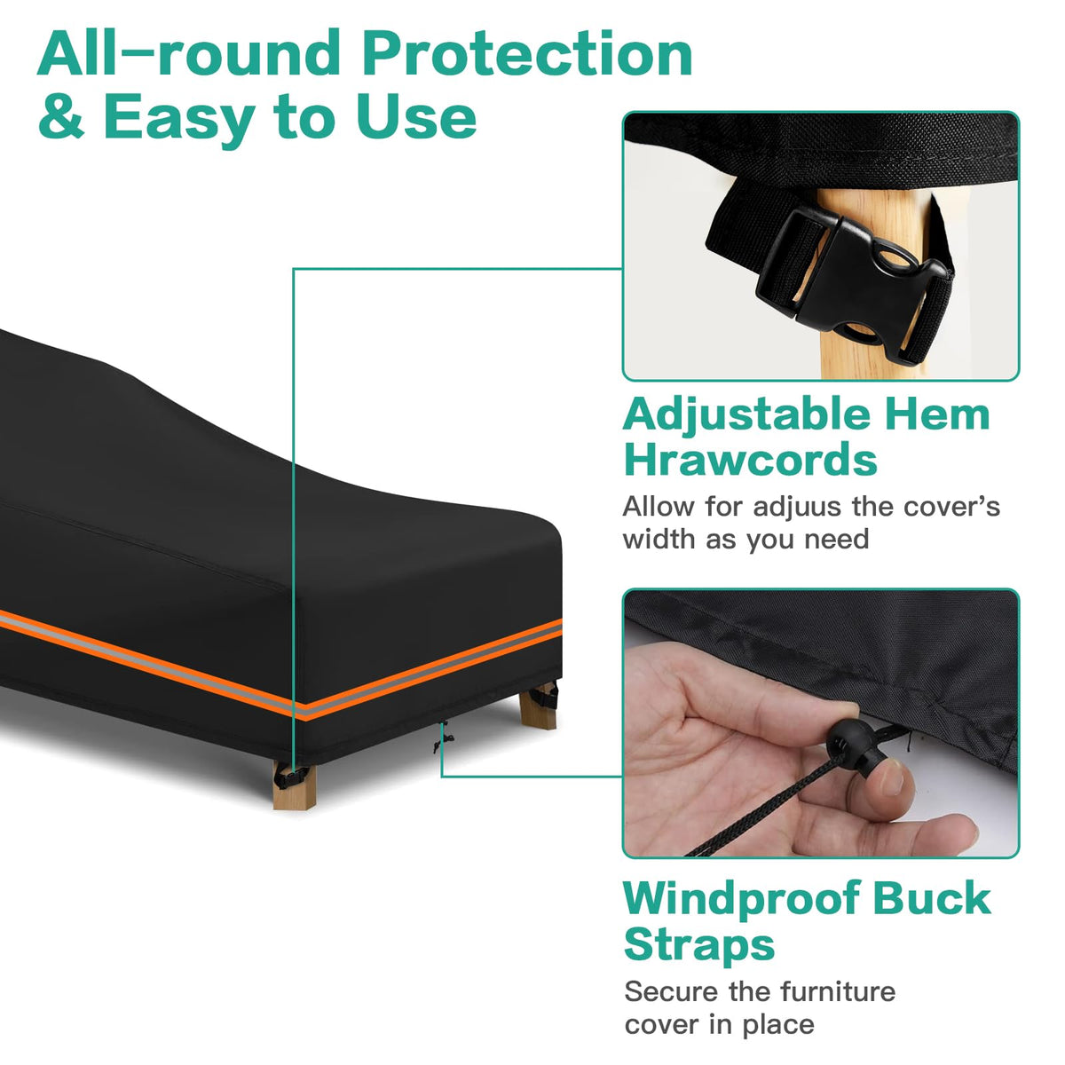 Waterproof Patio Chaise Lounge Cover 600D Oxford Fabric 79"x30"x28"