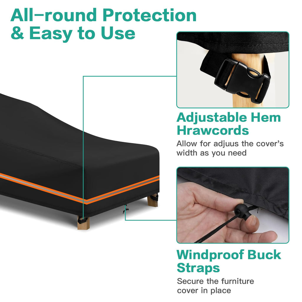 Waterproof Patio Chaise Lounge Cover 600D Oxford Fabric 76x32x32 In