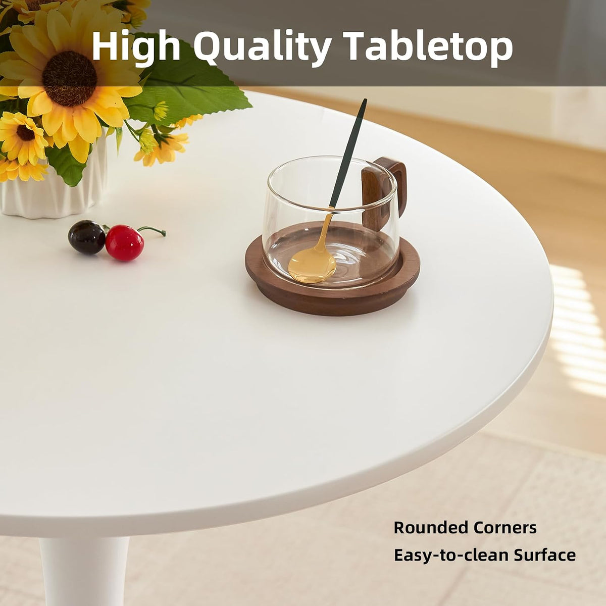 Inspired Saarinen Style Tulip Round Pedestal Dining Table — Pearl White, 31.5″ Round