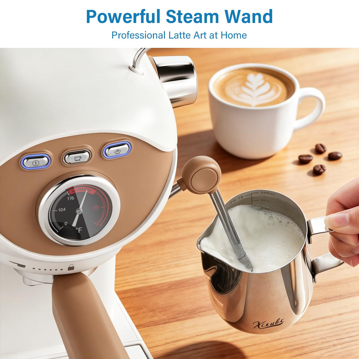 Espresso Machine, Compact Espresso Maker with Milk Frother, White