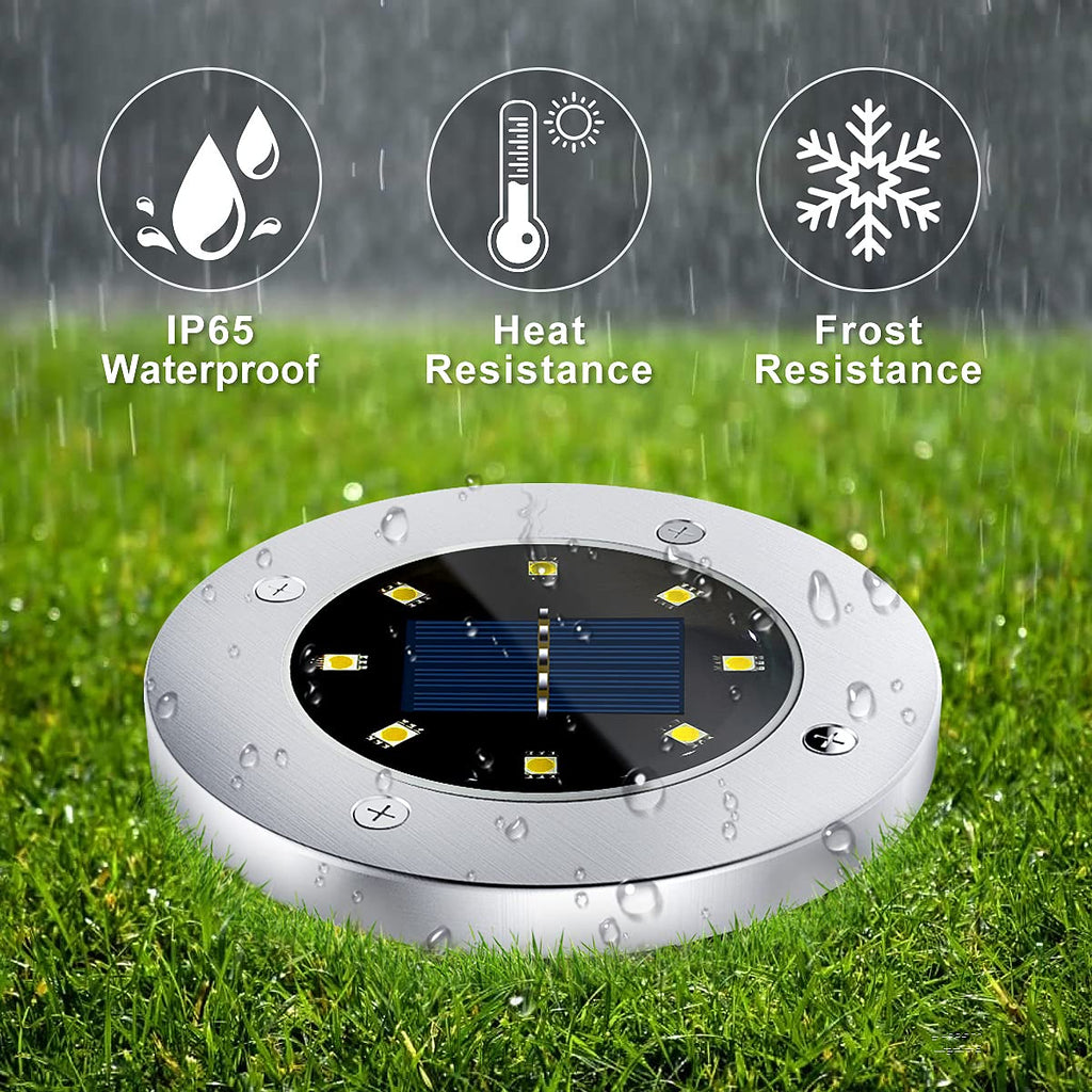 12 Pack 8LED Solar Garden Lights Outdoor Waterproof Sidewalk Disk Bright In-Ground Landscape Lighting for Lawn Patio