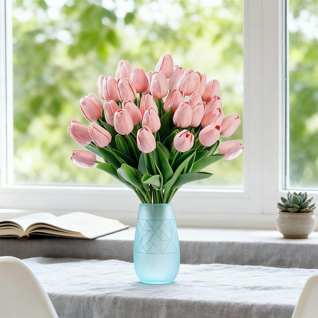 Light Pink Artificial Tulips, 20 Pcs PU Real Touch Faux