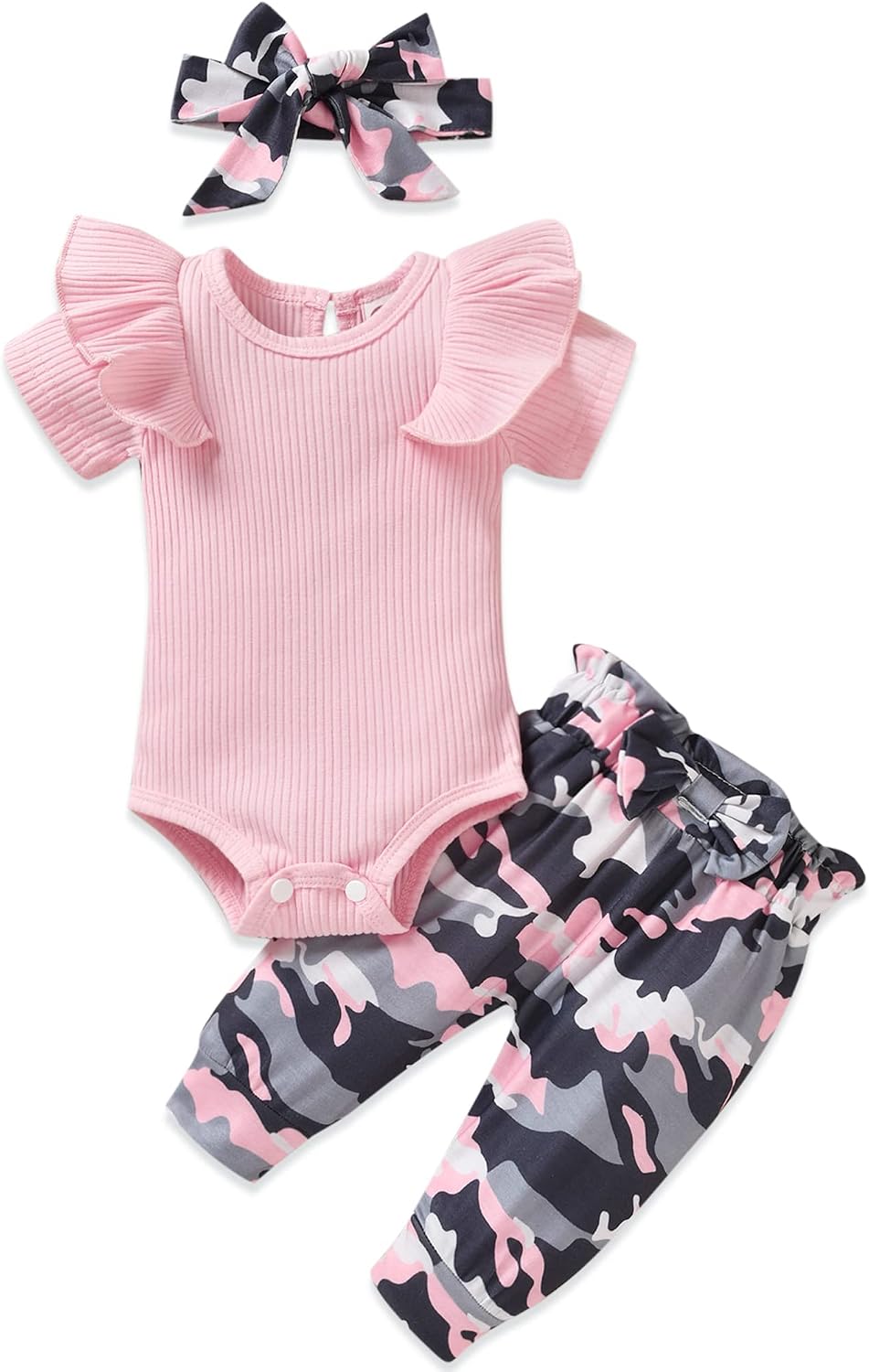 Preemie Newborn Baby Girls Clothes Ribbed Romper Bodysuit Pants Set Ruffle Spring Summer Outfits