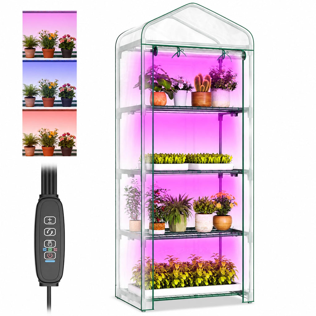Indoor Greenhouse with Grow Lights, 4-Tier Mini Greenhouse PVC Cover