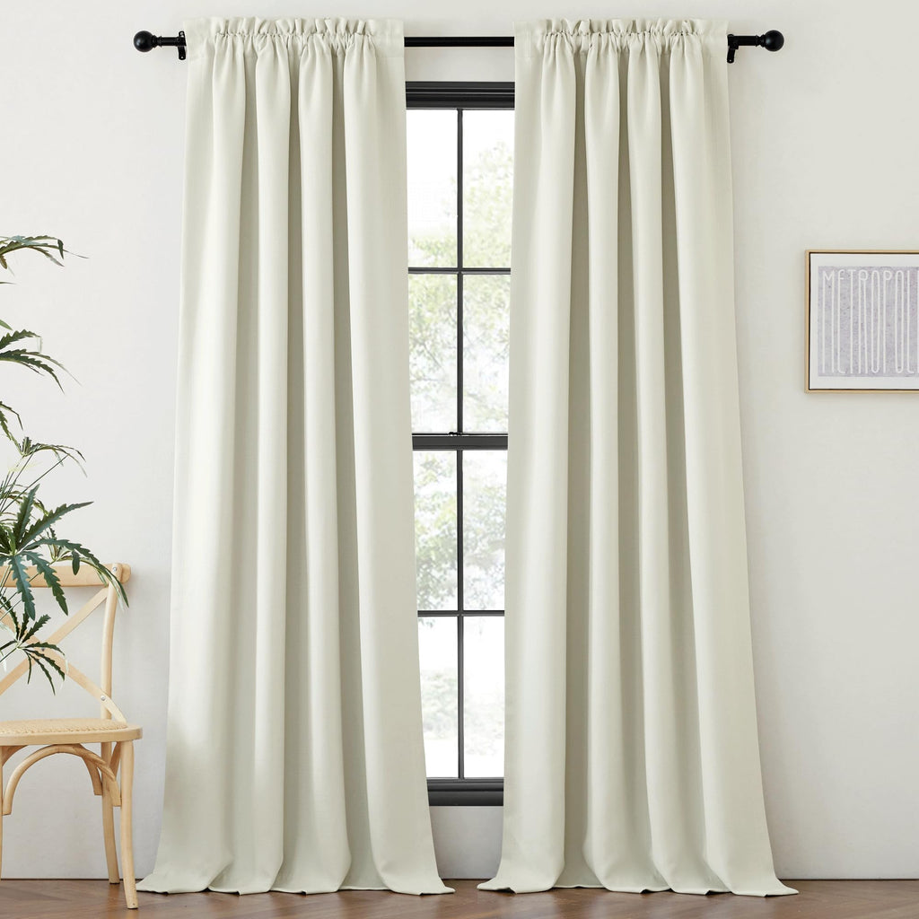 Thick Faux Linen Bedroom Curtains 108 inches Long, Room Darkening Dual Rod Pockets & Hook Belt Thermal Curtains Noise