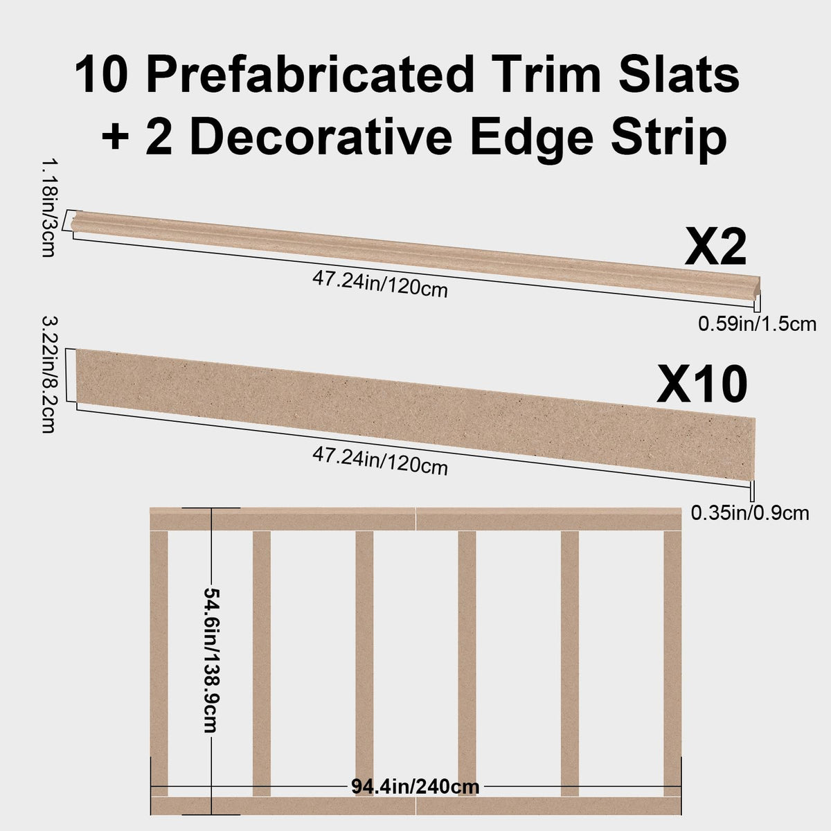Premade Board and Batten Wainscoting Kit, Paintable MDF Accent Wall Panels with Molding Trim, DIY Wall Paneling Kit