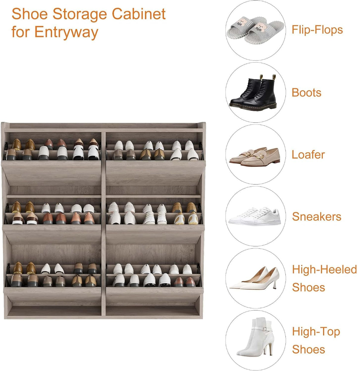 Shoe Cabinet, 6 Flip Drawers, Narrow Freestanding Shoe Organizer with Adjustable and Removable Shelves, Modern Wooden