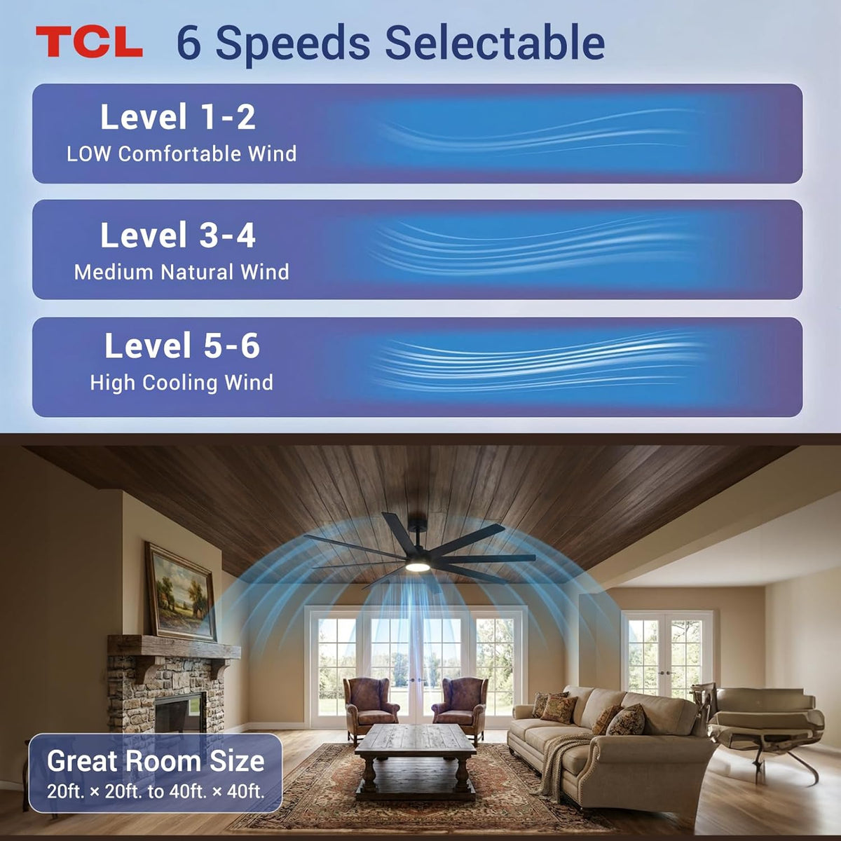 72 Inch Large Ceiling Fans with Lights and Remote, Quiet Modern Ceiling Fan