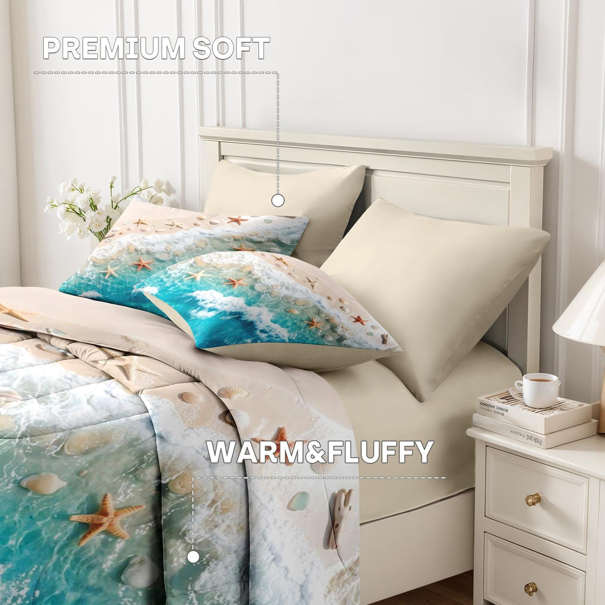 Comforter Set with Sheets, 5 Pieces Beach Starfish Bedding