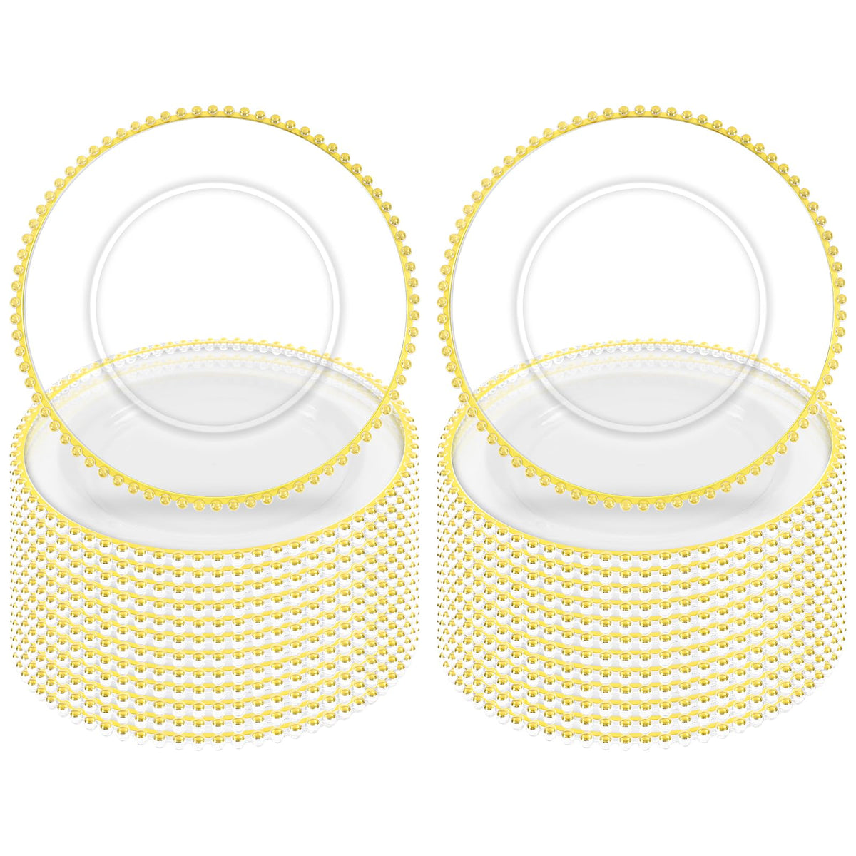 24 Pack Clear Charger Plates With Gold Beaded Rim - 13 Inch Plate Chargers for Dinner, Acrylic Decorative Plates