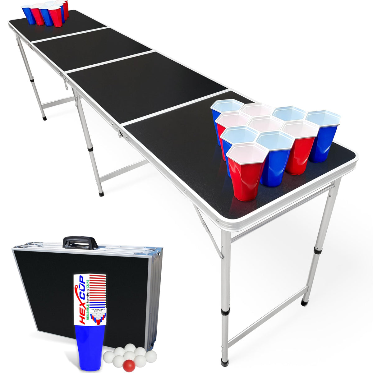 8-Foot Folding Party Table w/Free Set of HEXCUPs & Pong Balls - Party Edition