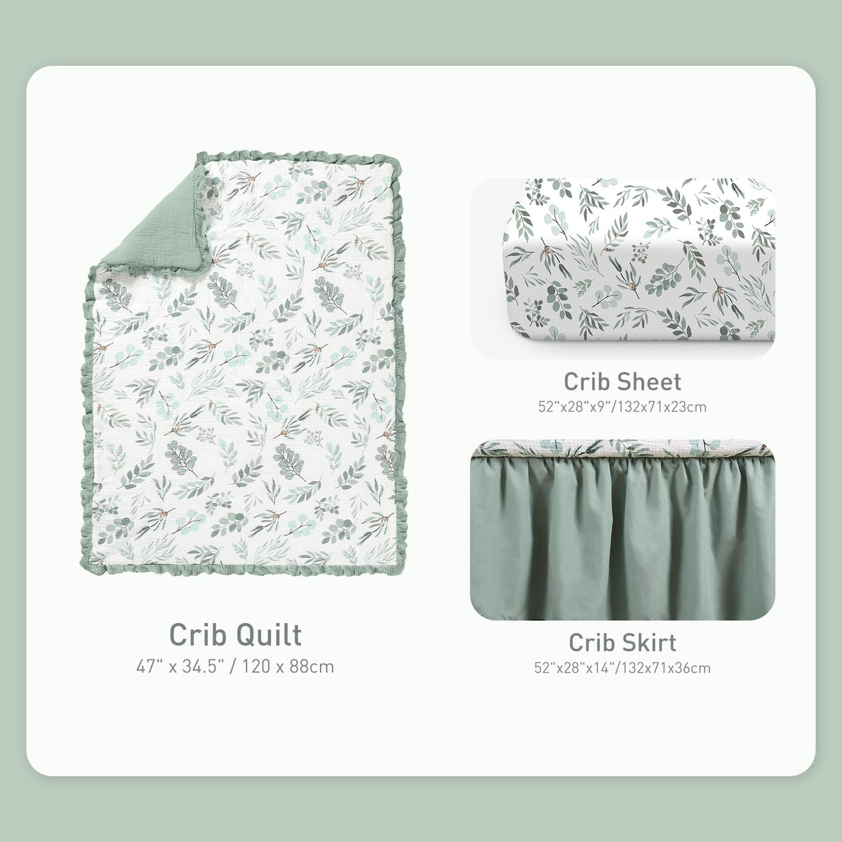 Organic Cotton Muslin Baby Crib Bedding Set 3 Pack for Newborn Baby Toddler