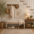 Fabric Entryway Bench with Button Tufted Seat and Rustic Wood Legs, Vintage Bedroom Bench End of Bed, Padded Extra