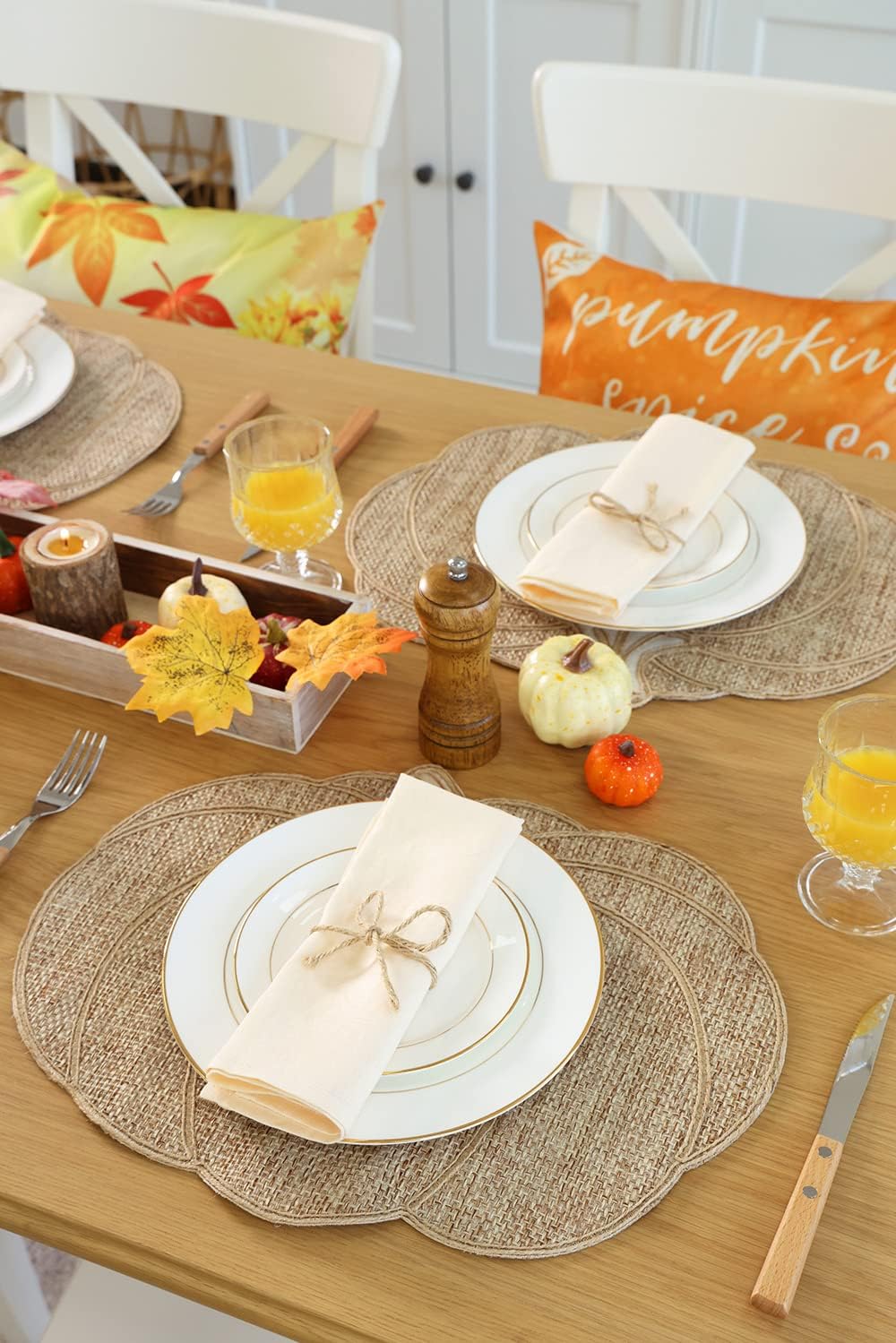 Fall Placemats Set of 4 - Pumpkin Placemats for Thanksgiving Halloween Natural Color, Polyester Harvest Placemats for