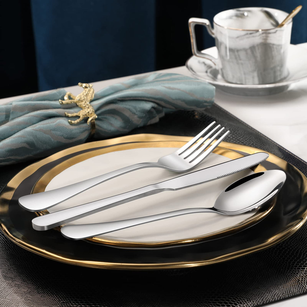 24-piece Forks and Spoons Silverware Set, Food Grade Stainless Steel Flatware Cutlery Set and Restaurant, Mirror