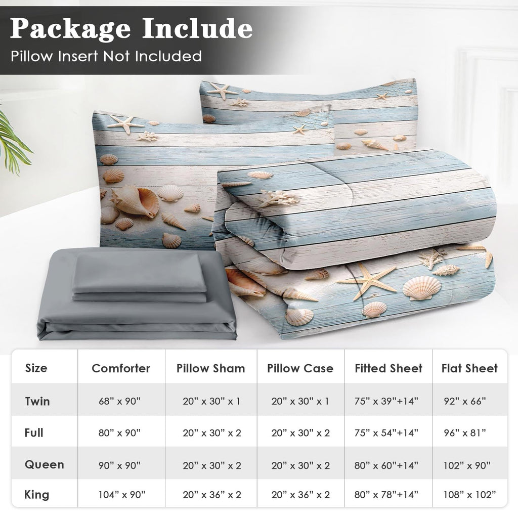 7 Pcs Comforter Set, Coastal Beach Bedding