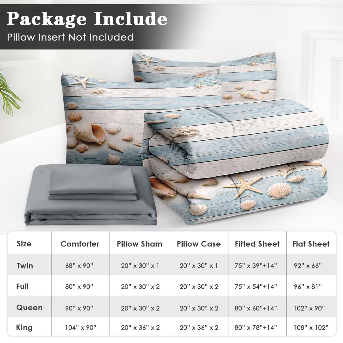 7 Pcs Comforter Set, Coastal Beach Bedding