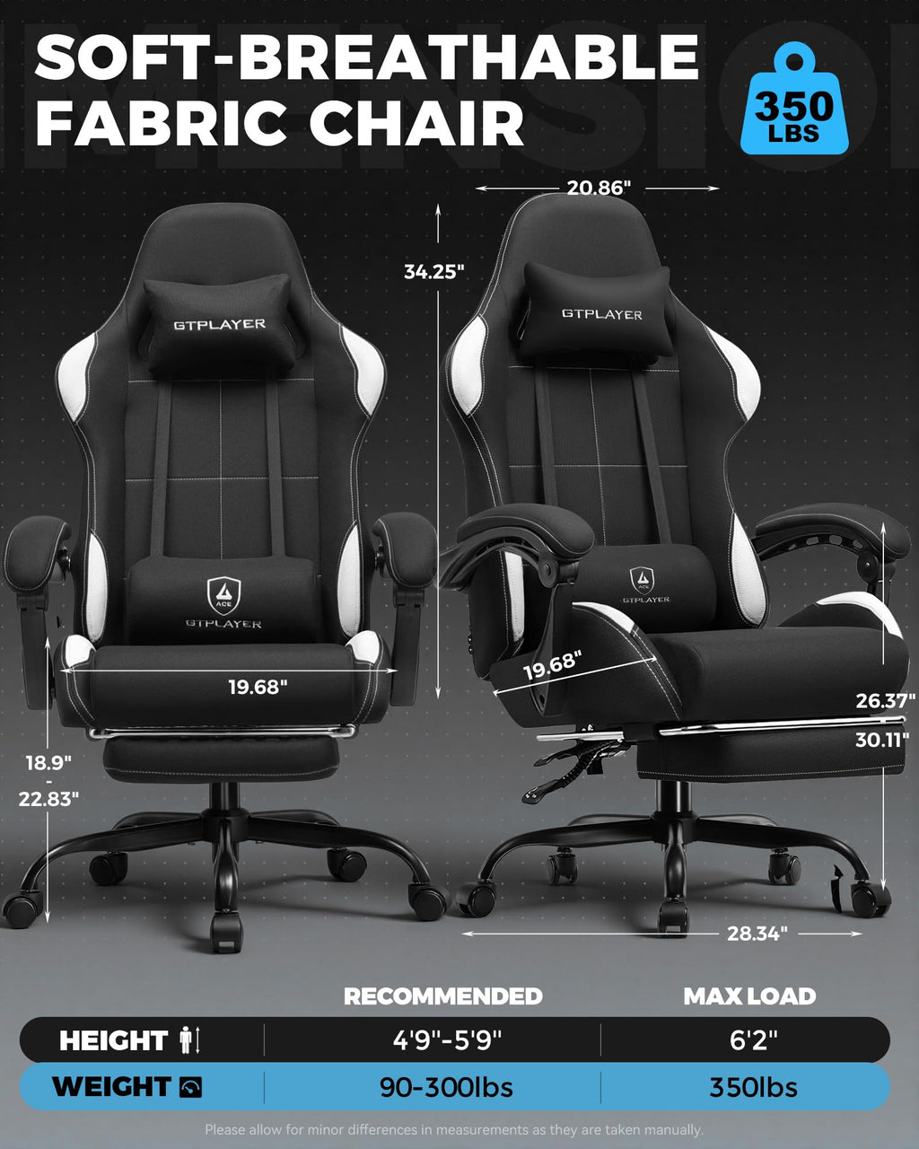 Gaming Chair Fabric with Pocket Spring Cushion, Computer Office Chair with Lumbar Support for Adults Linkage Armrests