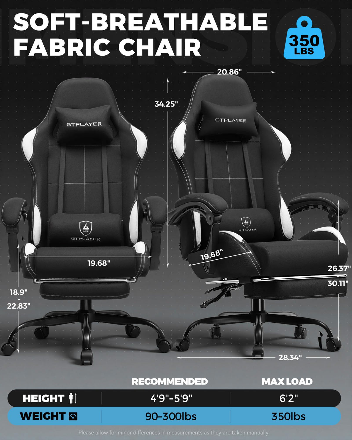 Gaming Chair Fabric with Pocket Spring Cushion, Computer Office Chair with Lumbar Support for Adults Linkage Armrests