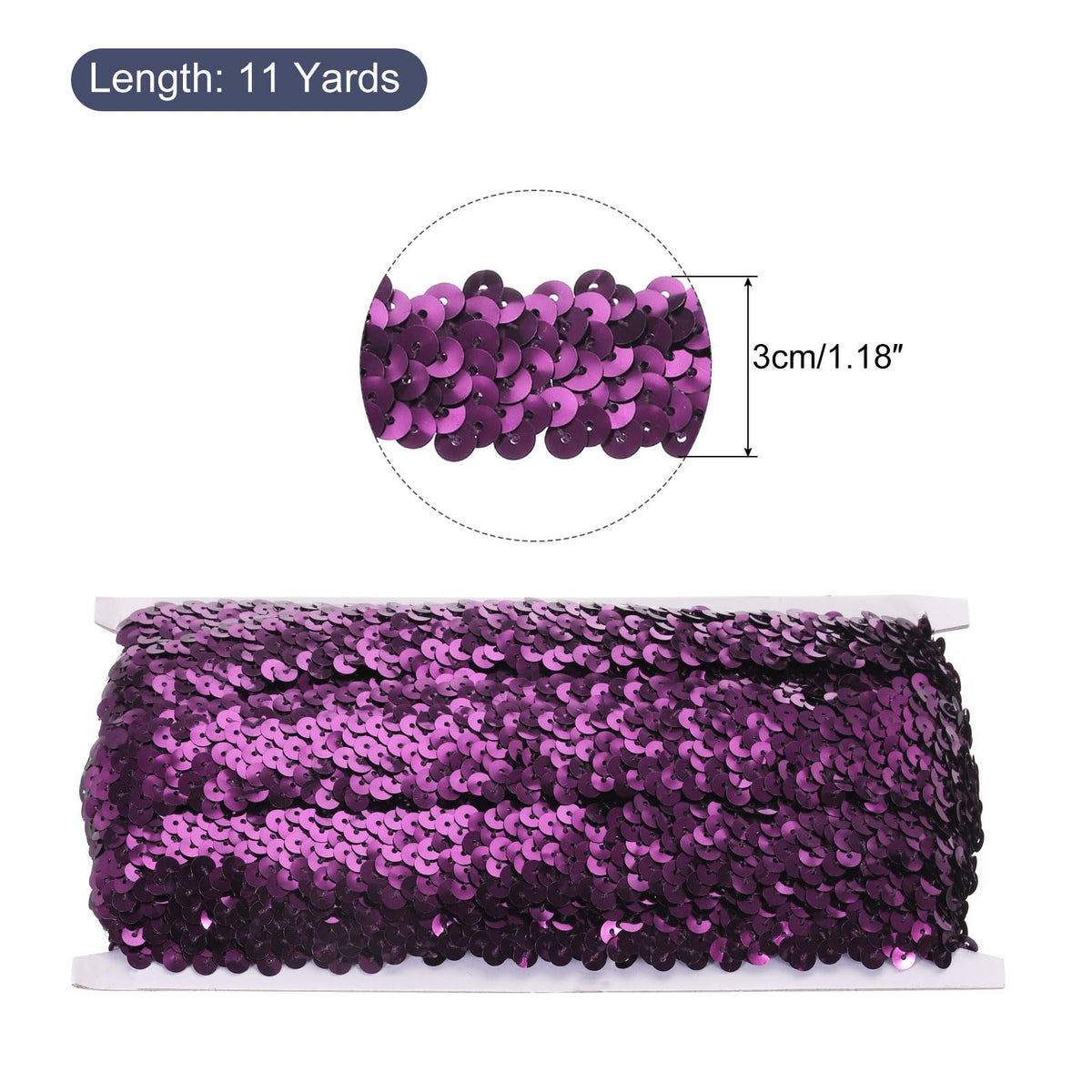 1.2 Inch Elastic Sequins Trim 3 Row Flat Sequin Strip Paillette Sequins Fabric Ribbon for Crafts DIY Sequin - 11 Yards
