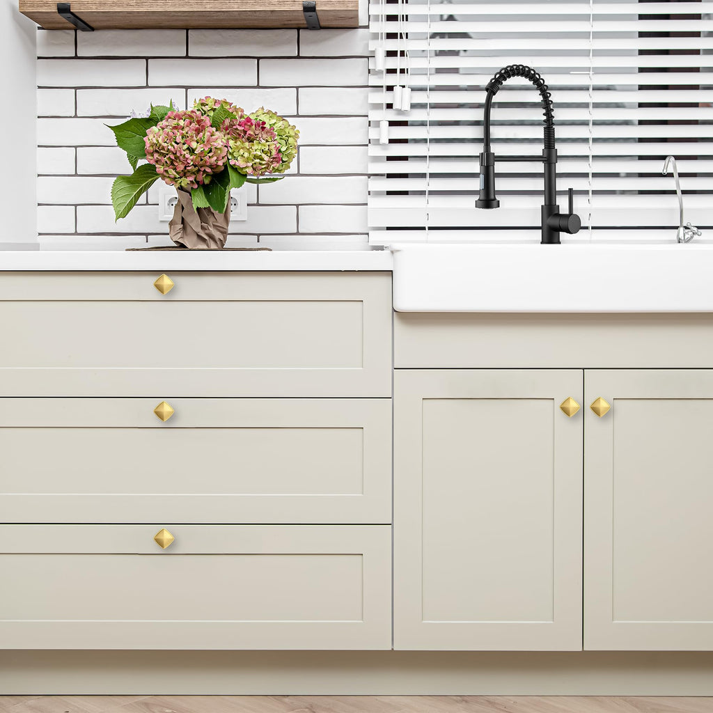 Brushed Brass Solid Knobs Gold Kitchen Cabinet Pull,5 Pack,Square-1