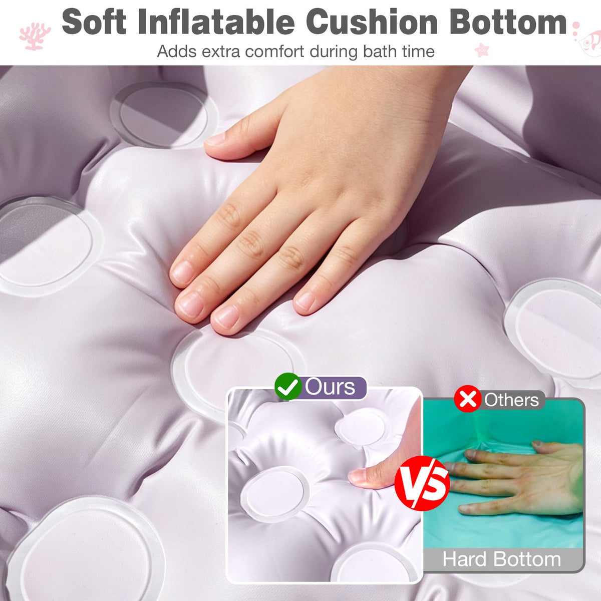 Collapsible Baby Bathtub for Babies & Toddlers, Foldable Portable Baby Tub with Inflatable Cushion Bottom, Non Slip