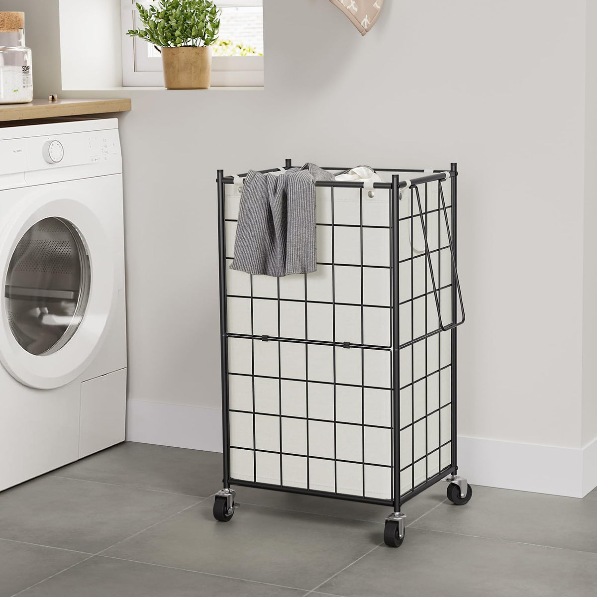 Rolling Laundry Basket, Metal Wire Frame Laundry Hamper with Wheels