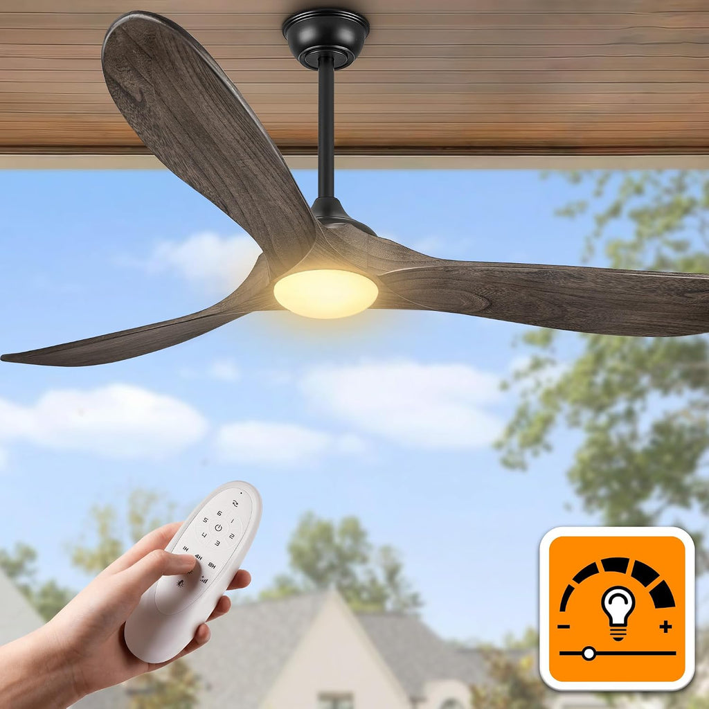 52" Brown Indoor/Outdoor Ceiling Fan with Light & Remote