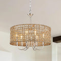17.7" Brushed Nickel Rattan Chandelier, 6-Light Boho Wicker Light Fixture
