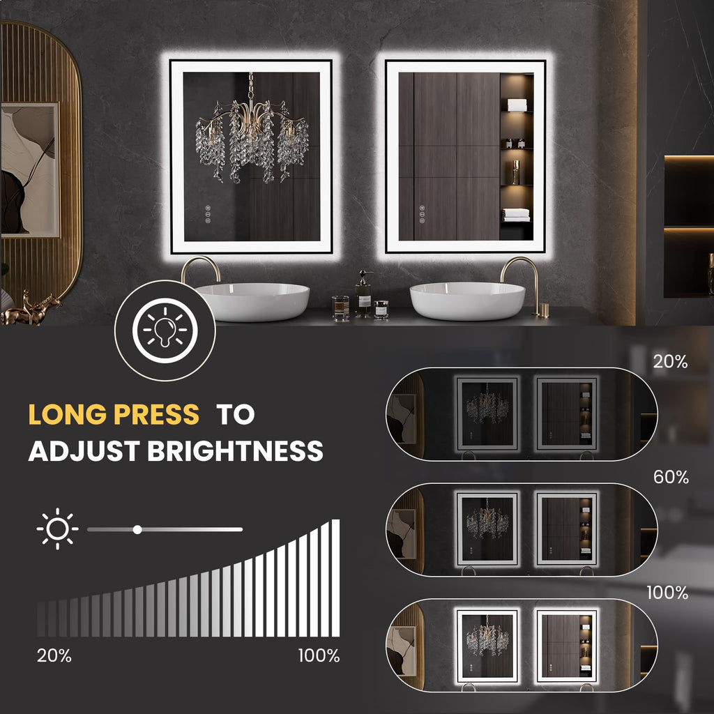30"X36" LED Bathroom Mirror Black Framed