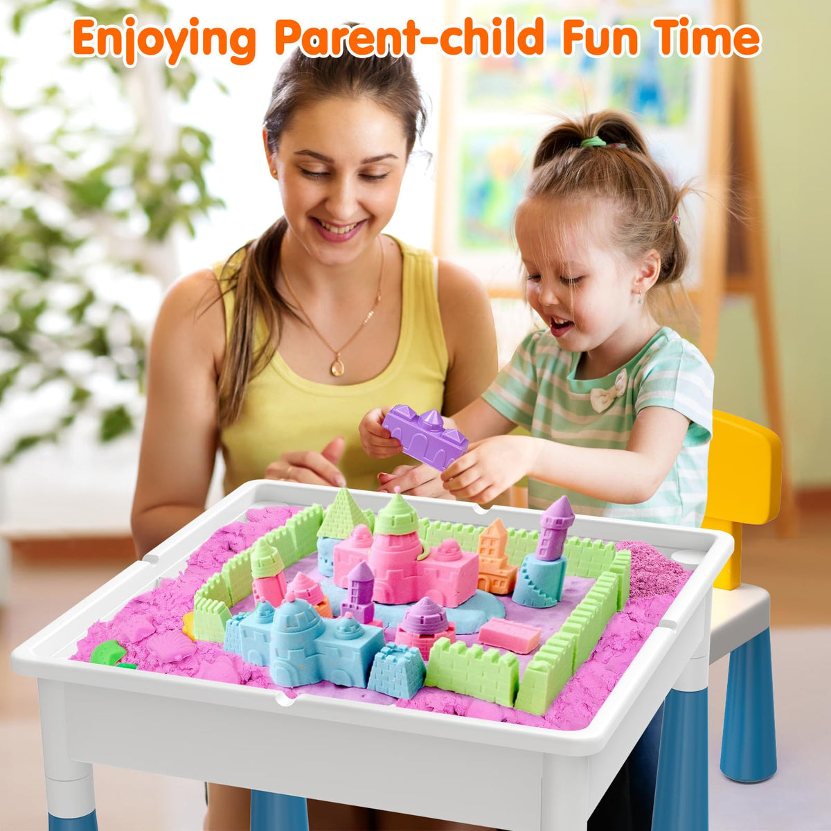 Toddler Activity Table & Chairs Set, 7-in-1 Kids Desk for Age 3-7