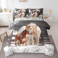 Western Horse 7 Piece Bedding Set | Rustic Cabin Snow Winter Comforter Set with Sheets Horse Bed in A Bag 3D