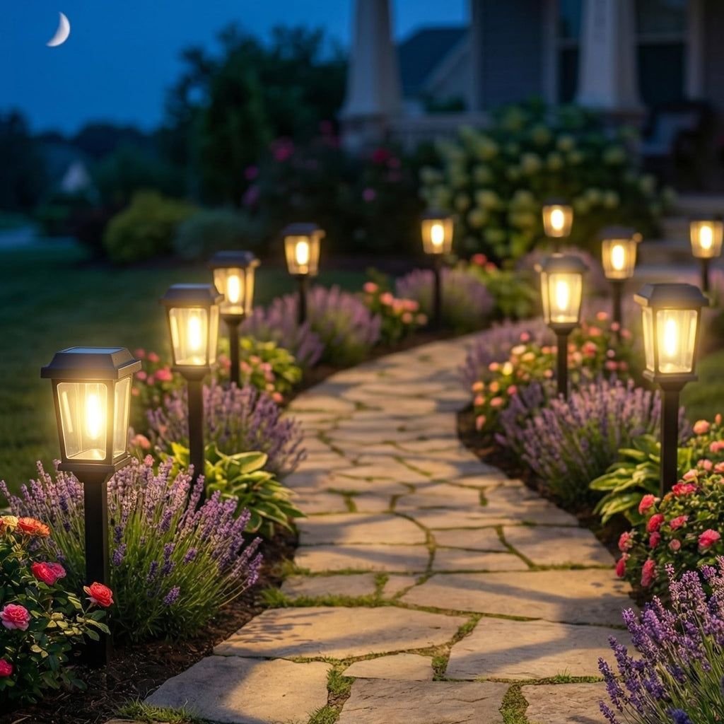 12 Pack Solar Lights Outdoor, Modern Solar Pathway Lights Outdoor, Waterproof Auto On/Off Garden Lights for Yard