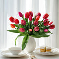 20PCS Fake Tulips Artificial Tulip Silk Flowers Fake PU Bouquet Artificial Flowers Faux Flowers with Gift Box Soft