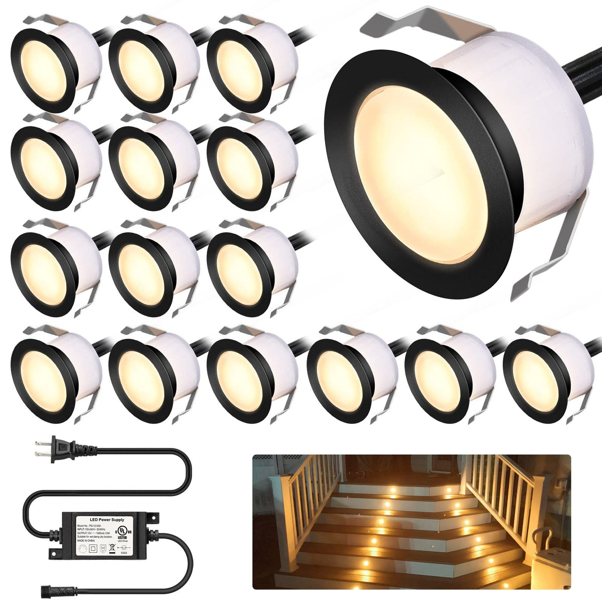LED Deck Light Kits Warm White, 1.22" Recessed Step Light 16 Pack