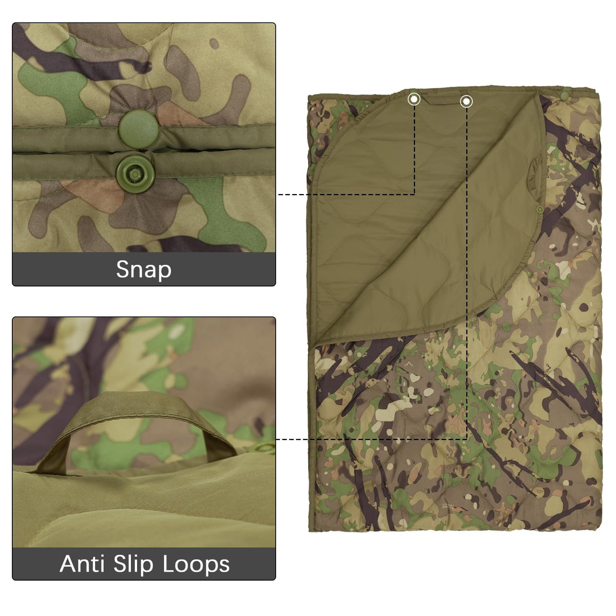 Camo Blanket Waterproof Poncho Liner for Outdoor Camping, Hiking, Hunting, Survival, Backpacking, Picnicking, Fishing