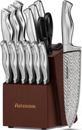 Knife Set, 15-Piece Kitchen Knife Set with Block, Built-in Knife Sharpener, German Stainless Steel Knife Block Set